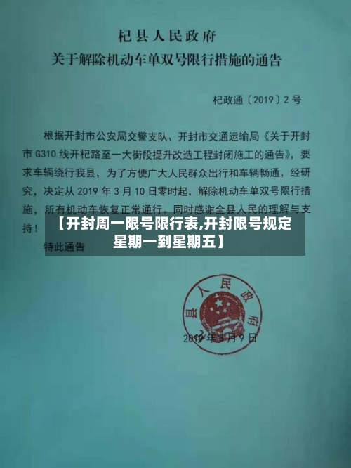 【开封周一限号限行表,开封限号规定星期一到星期五】