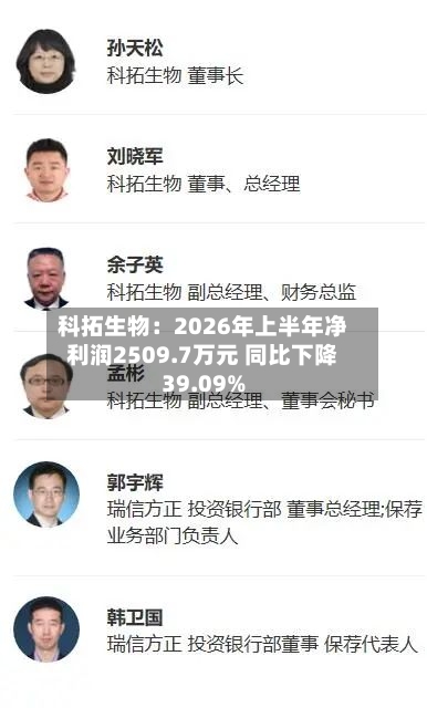 科拓生物:2026年上半年净利润2509.7万元 同比下降39.09%-第2张图片